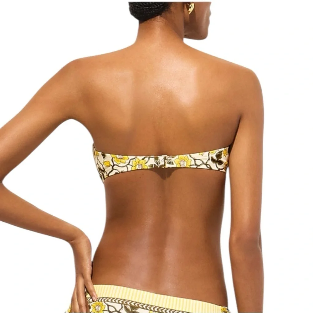 J Crew Yellow O-ring Bandeau Bikini Top in Daffodil Daze Block Print Women Sz L